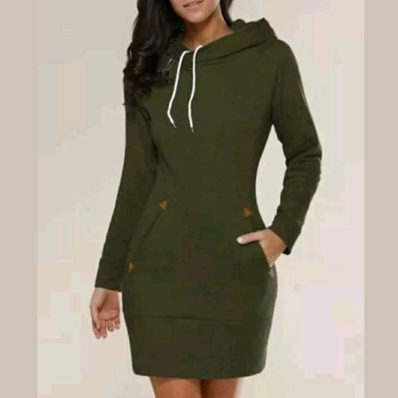 Trendy Koncepts Dresses & Skirts - Long Sleeve Hooded Pockets Casual Mini Dress Green